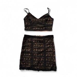 Kendall & Kylie Black lace two piece set. skirt and top, Medium